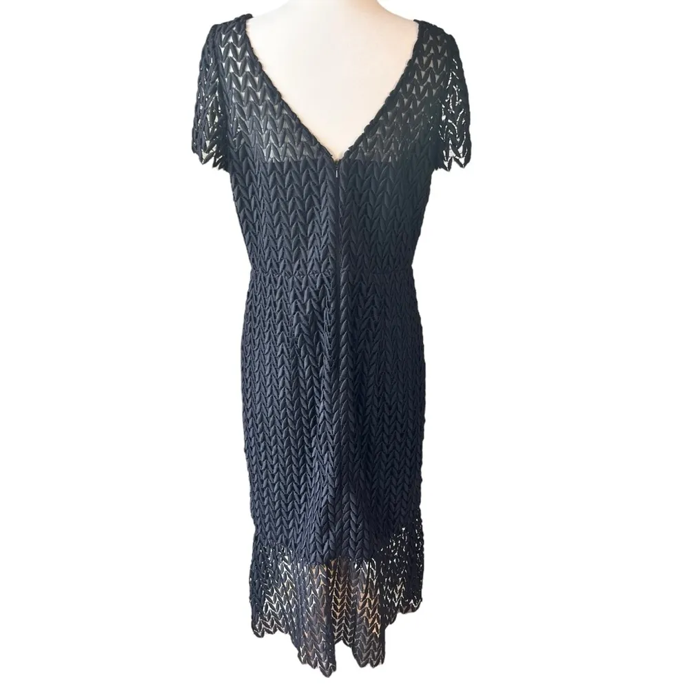 Kay Unger TATUM Black Lace Floral Petals Short Sleeve Midi Cocktail Dress - Image 12