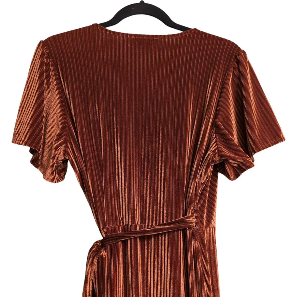NWT Baltic Born Brown Velvet Wrap Maxi Dress V Neck Tie Waist Womens Size L - Image 7