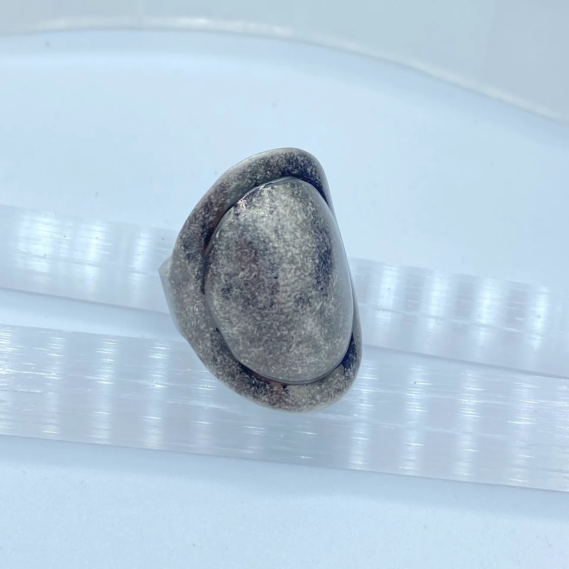 Ruthenium Brass Art Deco Dome Ring sizes 6,7 Silver - Image 2