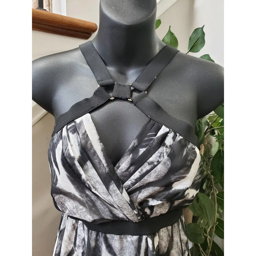 Dots Women Black & White Polyester Halter Neck Sleeveless Long Maxi Dress Size M Size M - Image 2