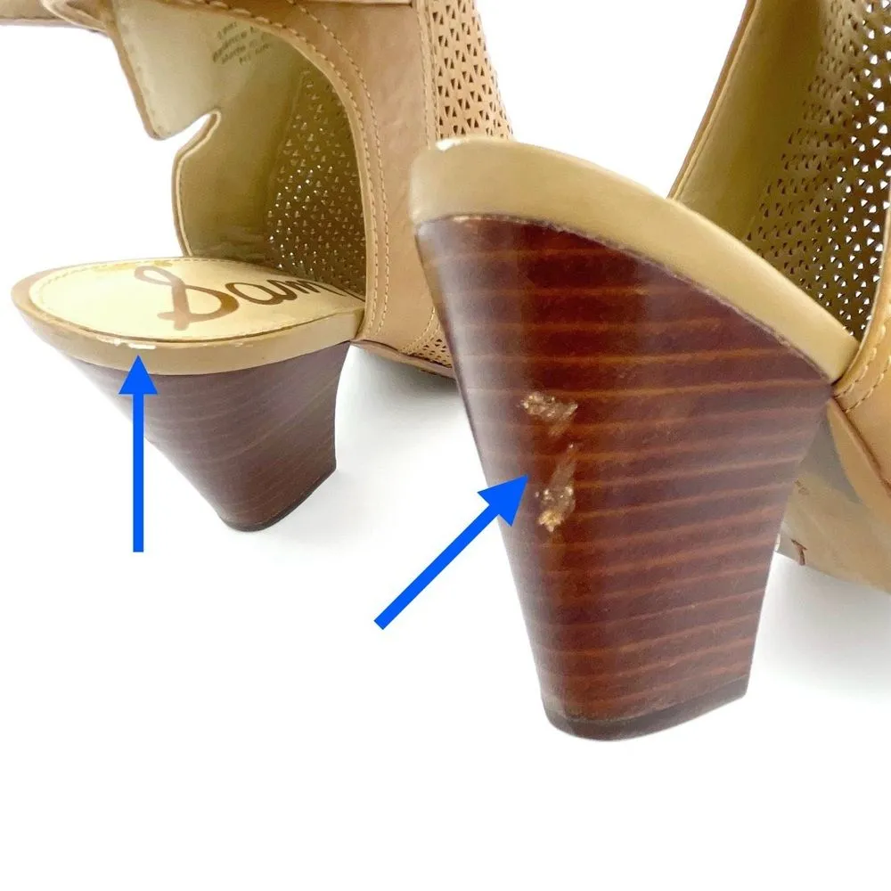 Sam Edelman Henri Tan Leather Perforated Block Heel Open Toe Sandal Size 8.5 - Image 15