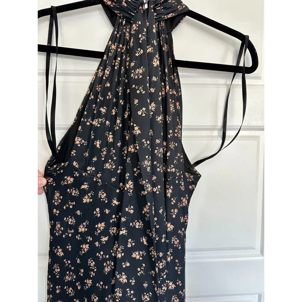 Floral Tied Keyhole Halter Trumpet Gown, Black, Size 2 - Image 6