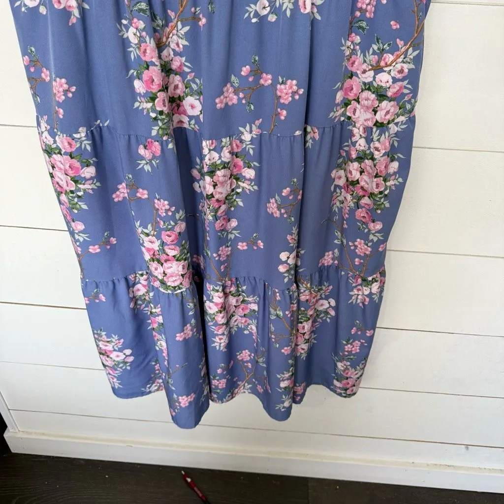 Bloomchic Women’s 26 Floral Cottagecore Tiered Faux Wrap Dress Ruffle Romantic - Image 2