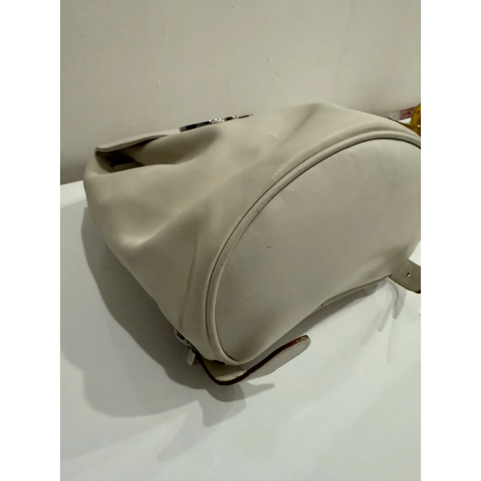 Salvatore Ferragamo Leather Small School Drawstring Backpack White / Silver - Image 8