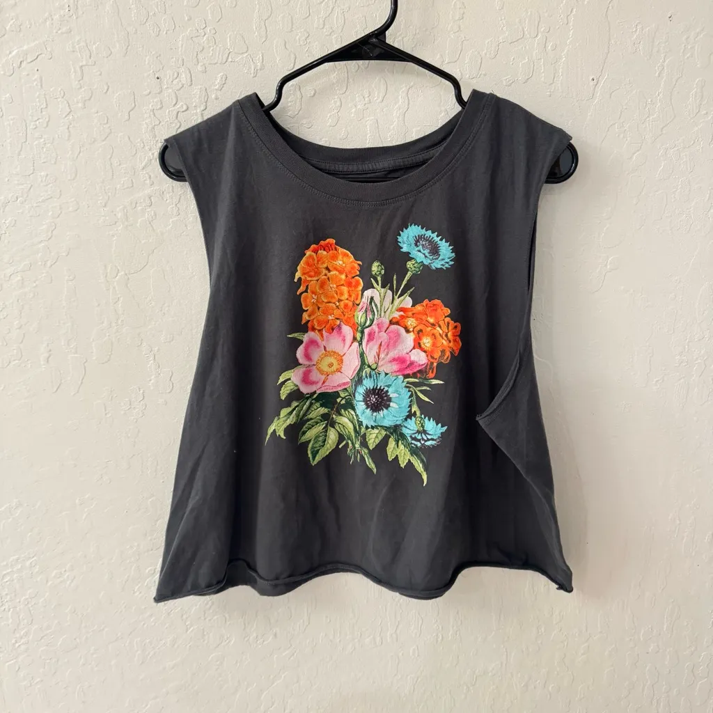 DOE Crop Waist Length Muscle Tank Floral Bright Gray XL - Image 2