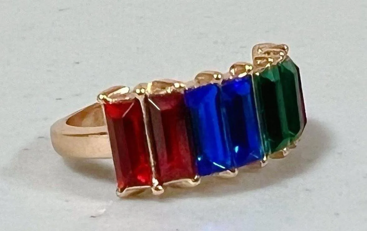 The Row Gold Pink Blue Green Diamond Gemstone Band Ring Jewelry Size 7 🩷💙💚✨ - Image 3