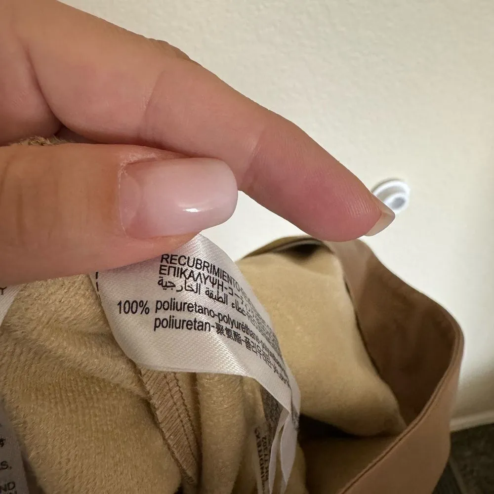 ZARA Faux Leather High Rise Straight Leg Pants Leggings Split Hem Sz XL tan NEW‎ - Image 3