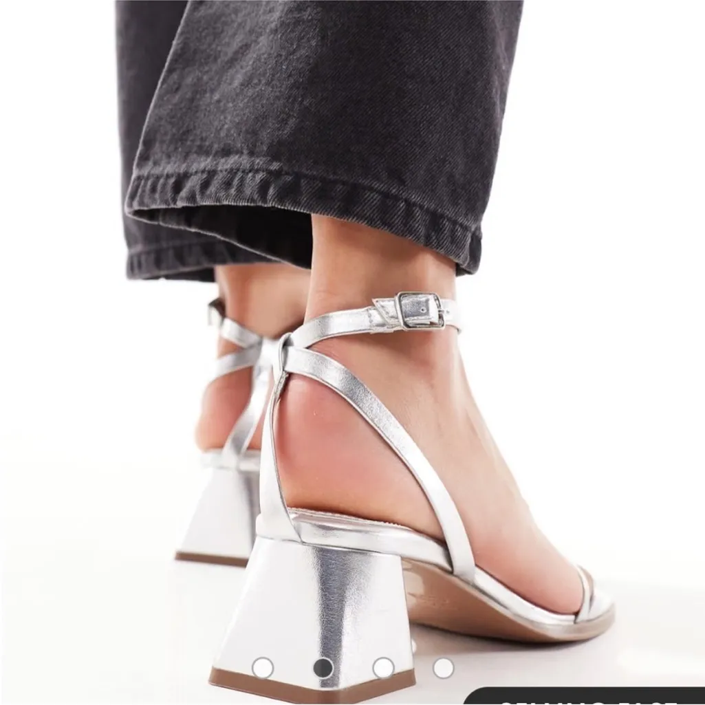 ASOS Silver Strappy Block Heel Sandals 8 - Image 3
