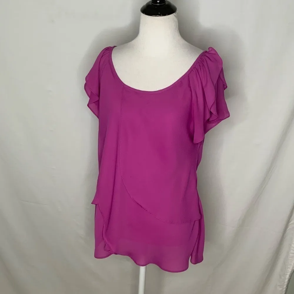 Violet & Claire Fuchsia Petal Flutter Sleeves Round Neck Chiffon Top M - Image 11