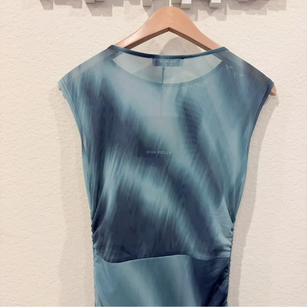 Ena Pelly Lou Gathered Mesh Maxi Dress in Green Abstract Print Size 4 NWT - Image 5