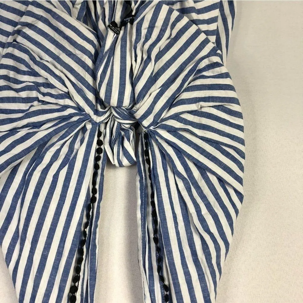 Zara Blue & White Stripe Tie Front Halter Tank Top XS - Image 4