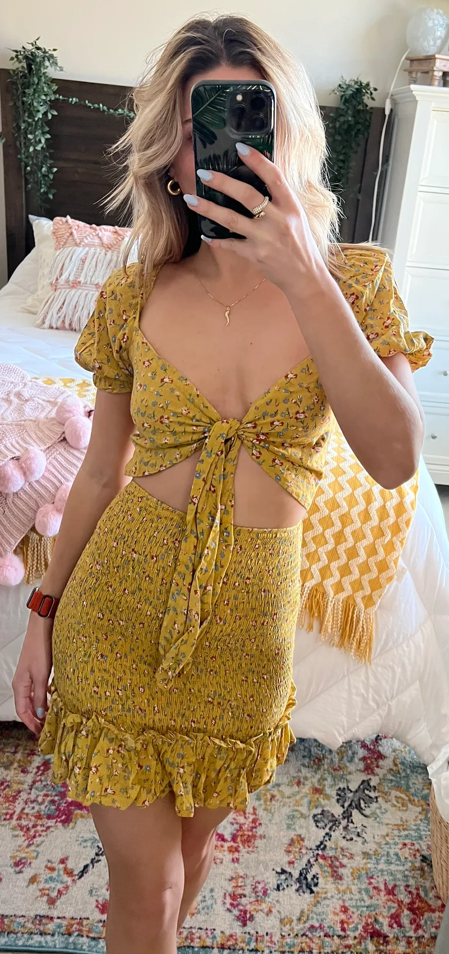 Yellow Floral Mini Dress - Image 2