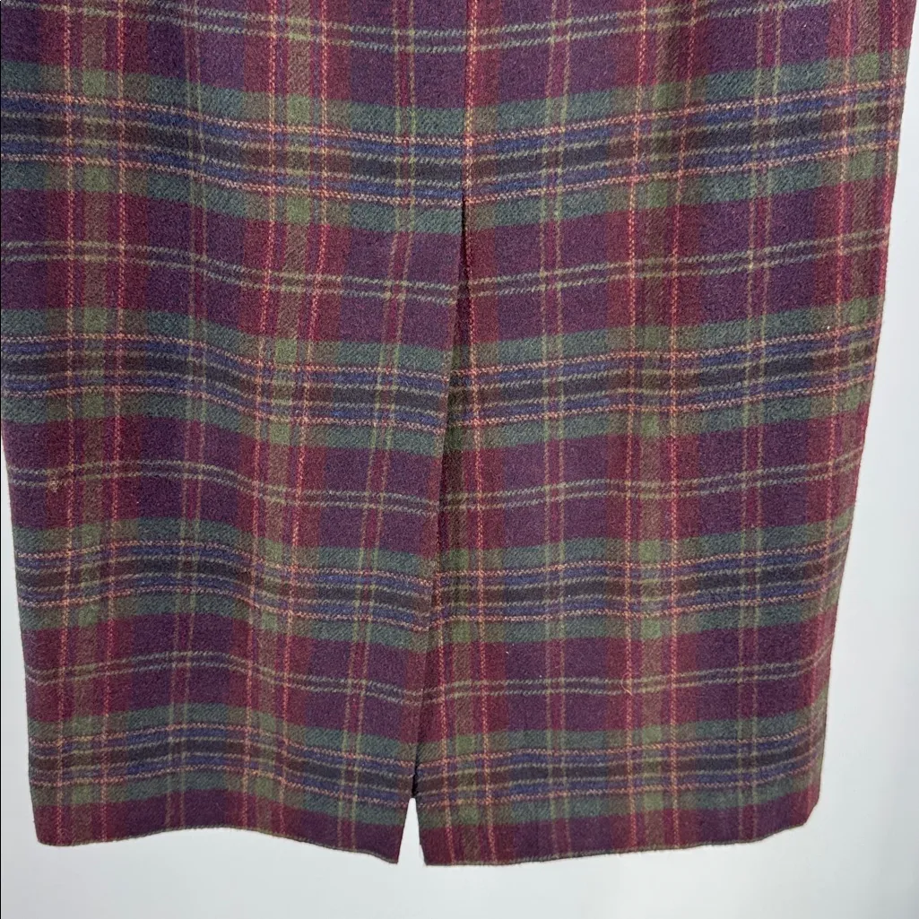 Liz Claiborne Burgundy green navy Plaid maxi Pencil Skirt wool blend 12 fall - Image 4