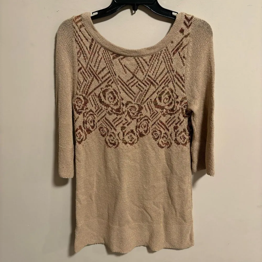 Free People Desert Rose Boho Wool Knit Bell Sleeve Sweater Y2K Tunic- Size XS - Image 5