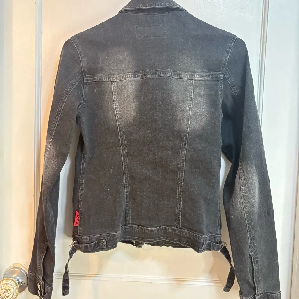 Tripp NYC Denim Bondage Black Jacket Goth Punk Daang Goodman Womens Small - Image 7