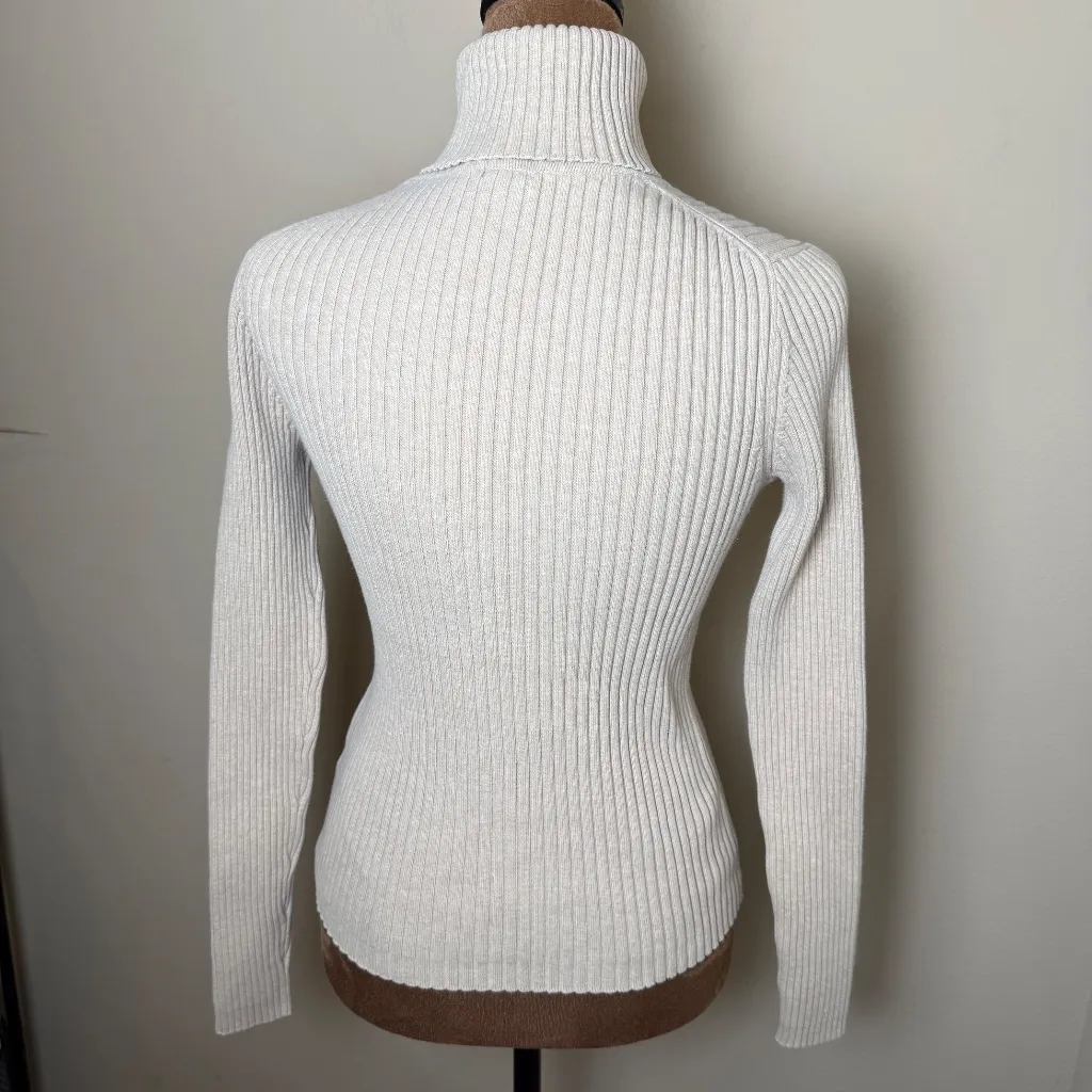 Vintage Gap Turtleneck Sweater Womens Medium Beige Ribbed Y2K Shirt Top Stretch - Image 2