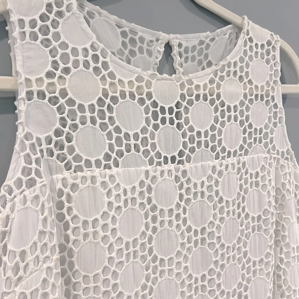 LK Bennett White Broderie Anglaise Eyelet Shift Dress Circle Dots Pattern Size 8 - Image 3