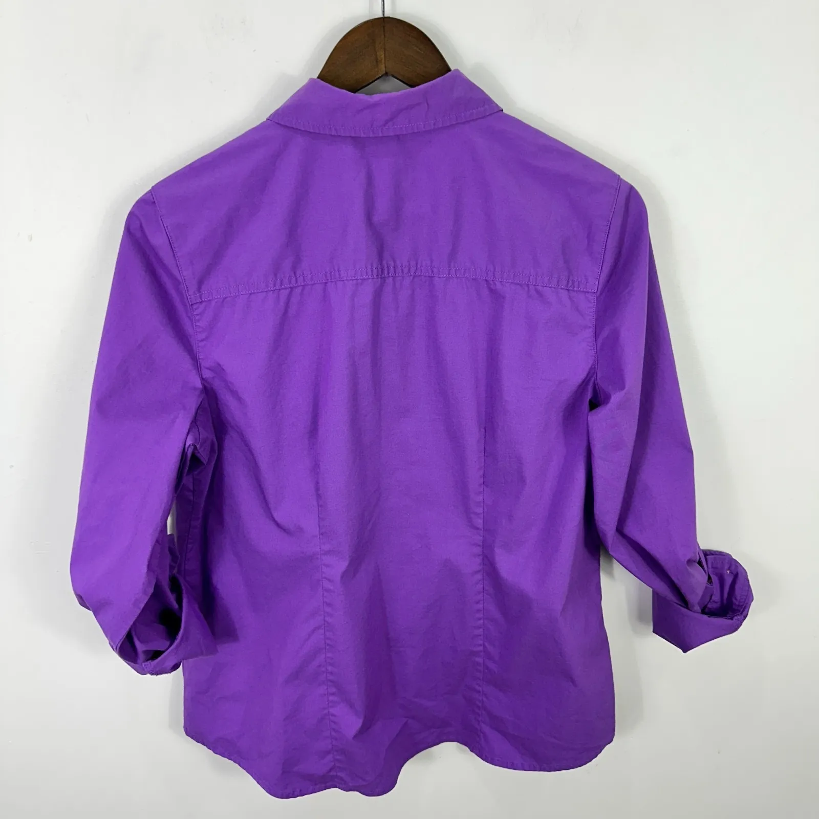Chicos Button Up Shirt Womens 1 Medium Purple Roll Tab Sleeve Elevated Basic - Image 6