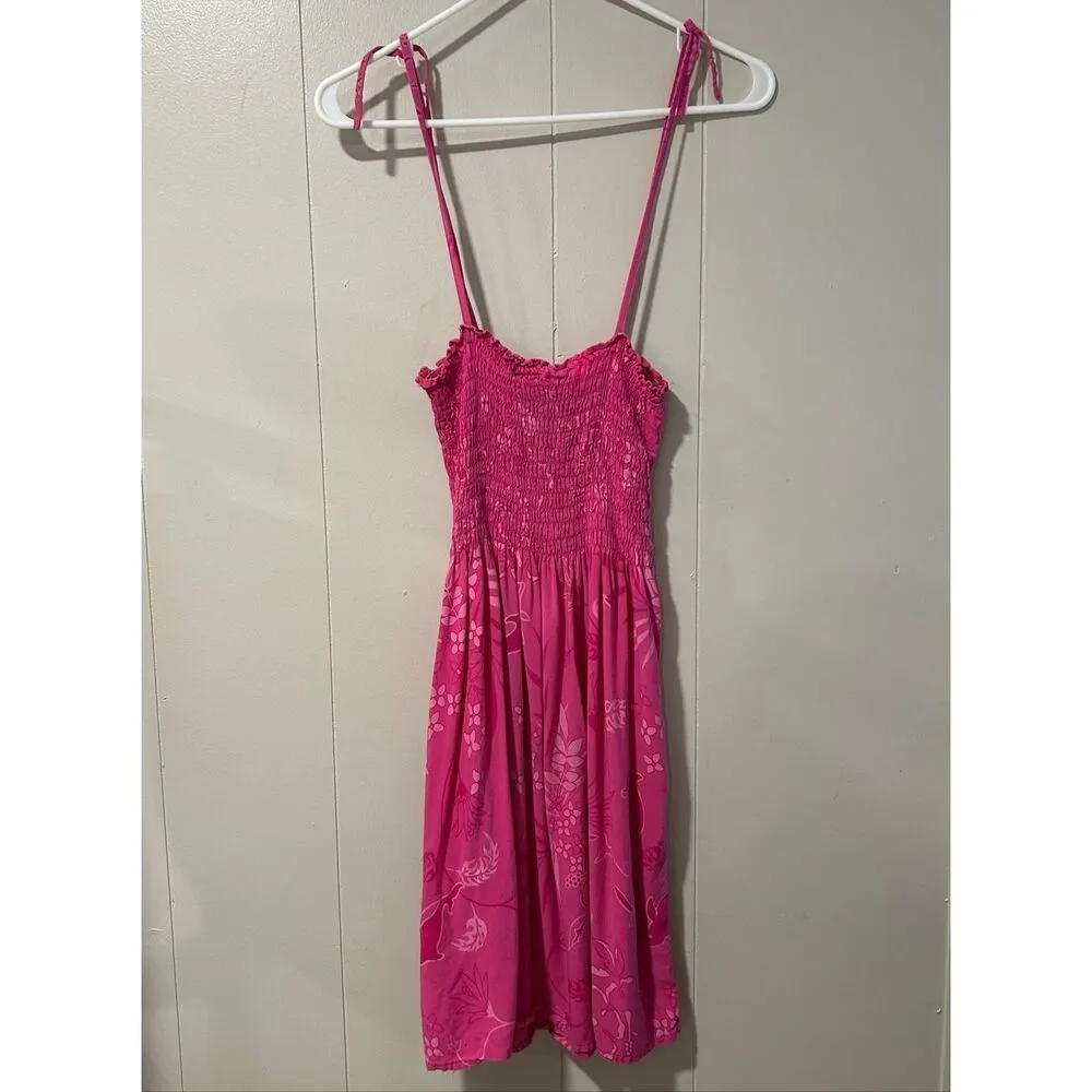 Cabali Hot Pink Smocked Midi Sundress Size M | Hawaiian Floral Beach Dress Size M - Image 2