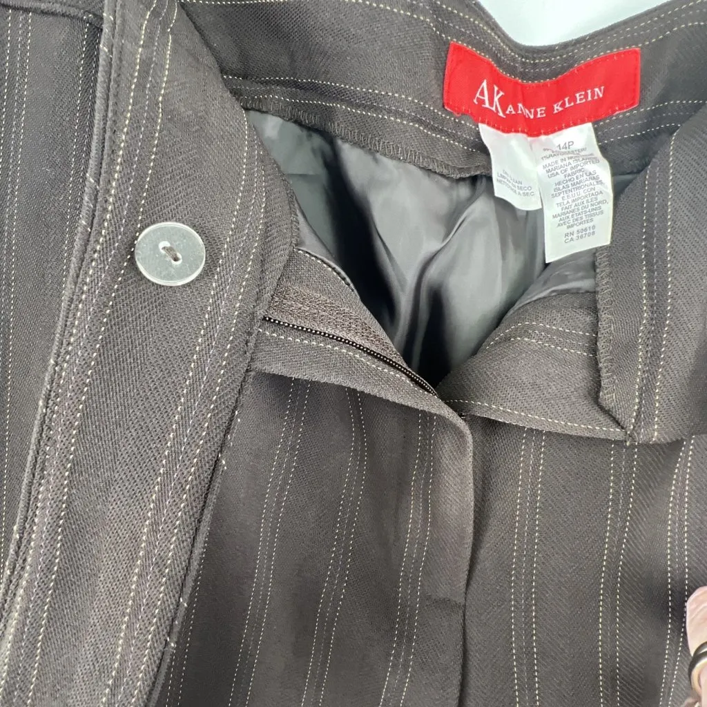 Ann Klein Suit Set Sz 14P Brown Pin Stripe Blazer and Lined Pants Trousers - Image 10