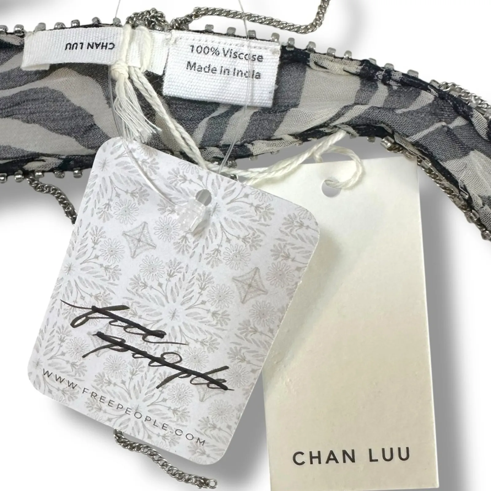 Free People Chan Luu Digital Desert Fringe Skinny Scarf Eggshell Bohemian Grunge - Image 9