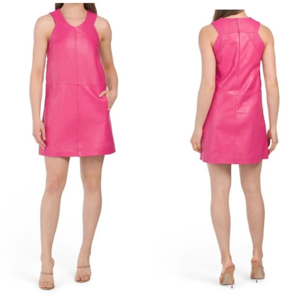 Bod and Christensen hot pink leather fuchsia shift dress size 4 NEW‎ barbie - Image 2
