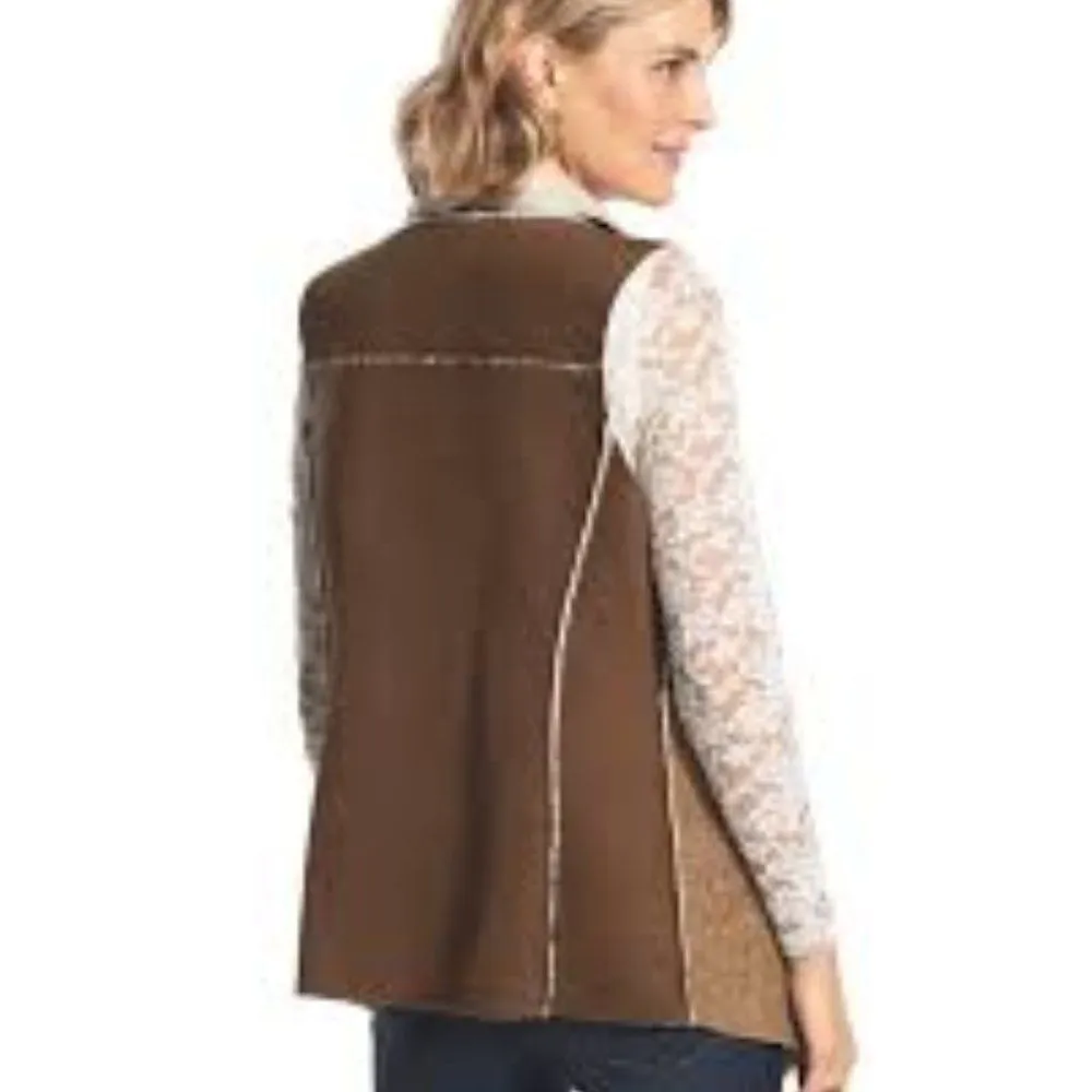 Chico's Faux Suede/Faux Sherpa Open Front Vest 0 XS - Image 3