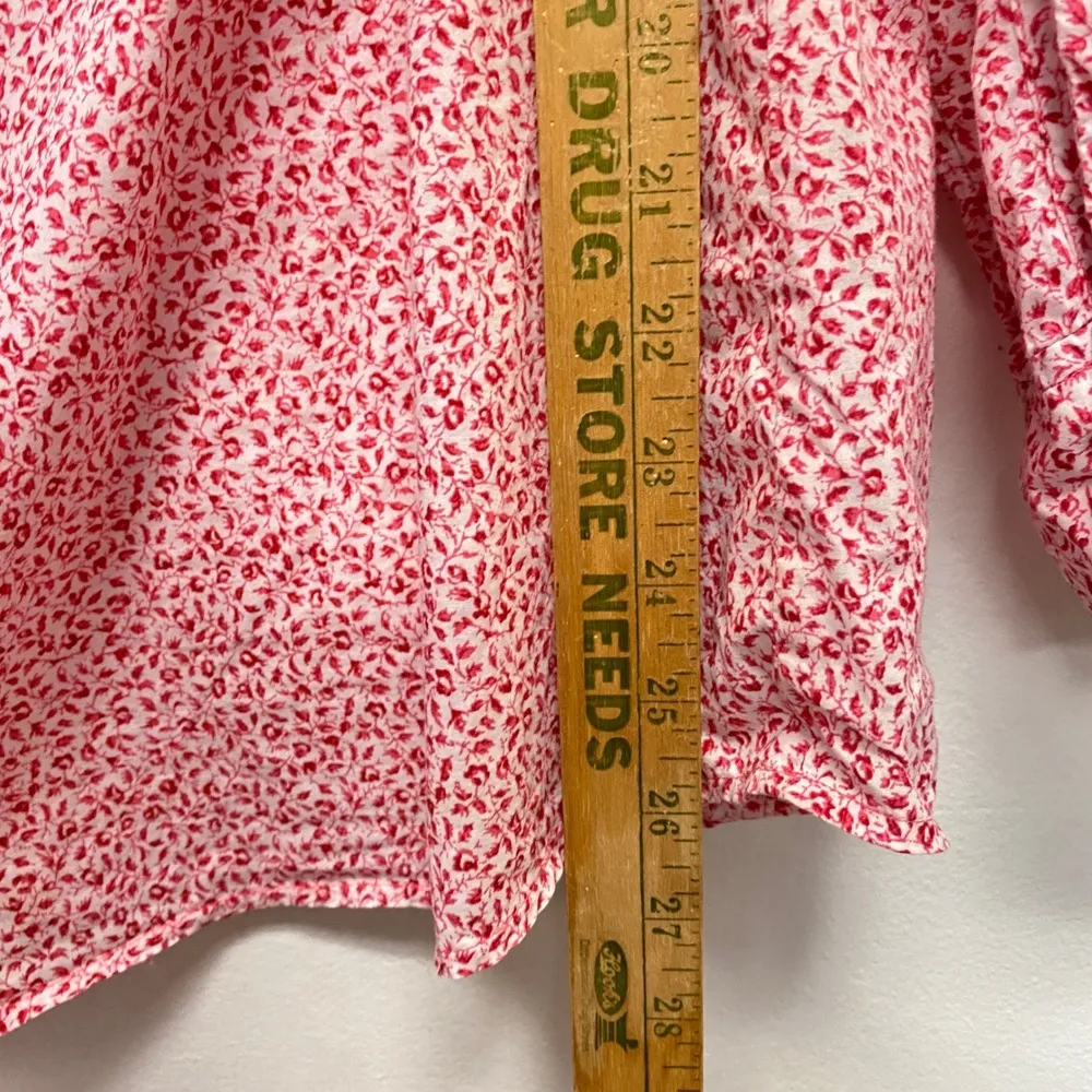 Lands' End Floral Print Button Down Long Sleeve Blouse Top Red 2X Pin Up Casual - Image 9
