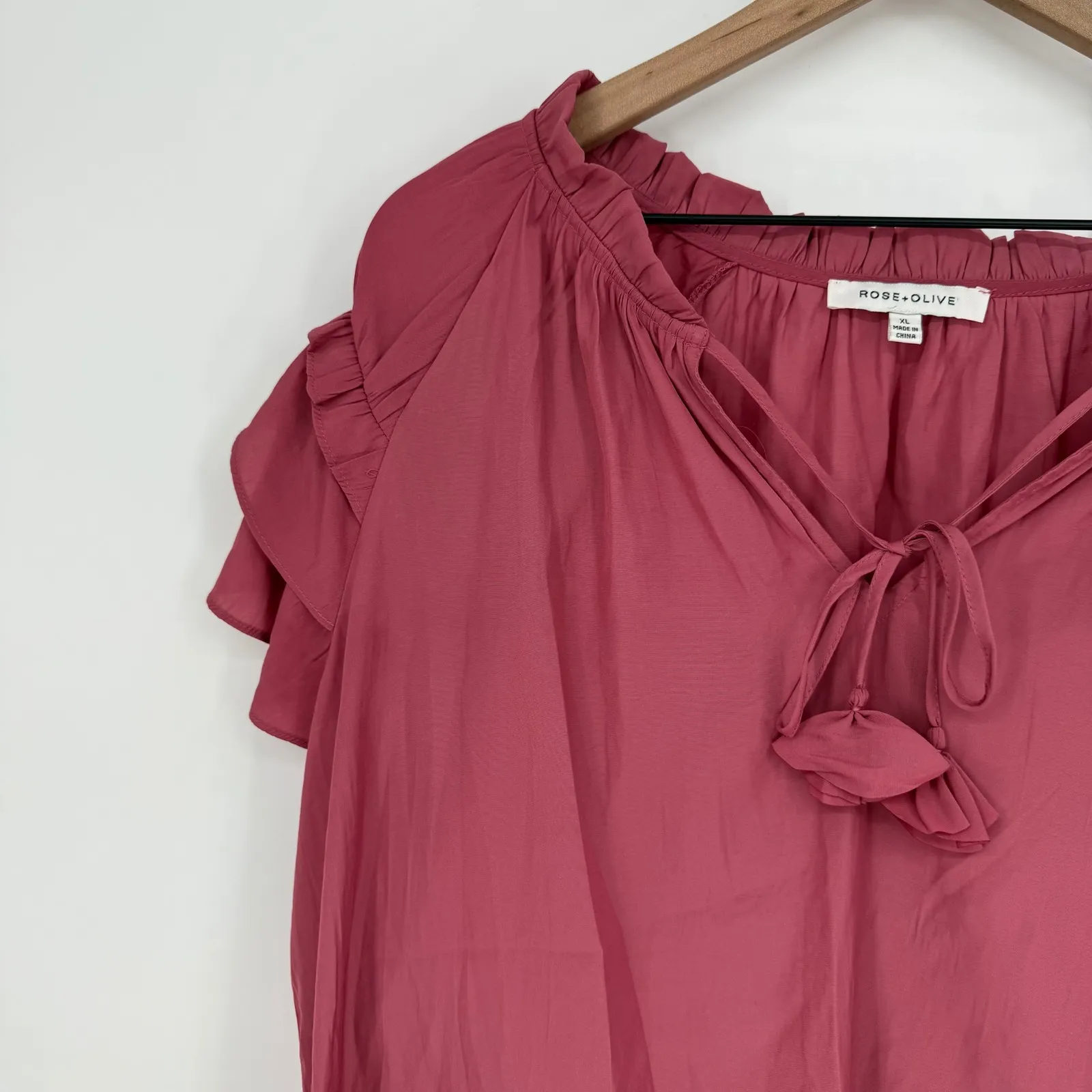 Rose Olive XL Pink Ruffle Sleeve Tie Neck Blouse Top Shirt Womens Size undefined - Image 5