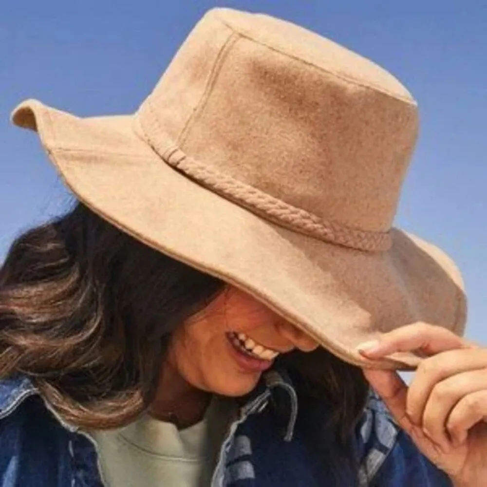 NEW ASN The Harper Hat Boho Western Braided Floppy Tan Felt Boater Hat Bohemian - Image 3