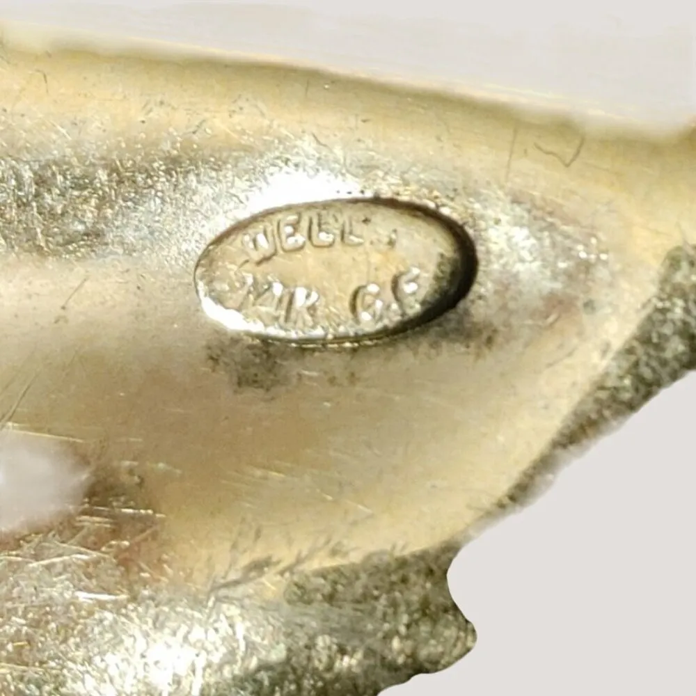 Vintage WELLS 14K Gold Filled Leaf Bug Pin Enamel Retro Ladybug Brooch Nature Red - Image 2