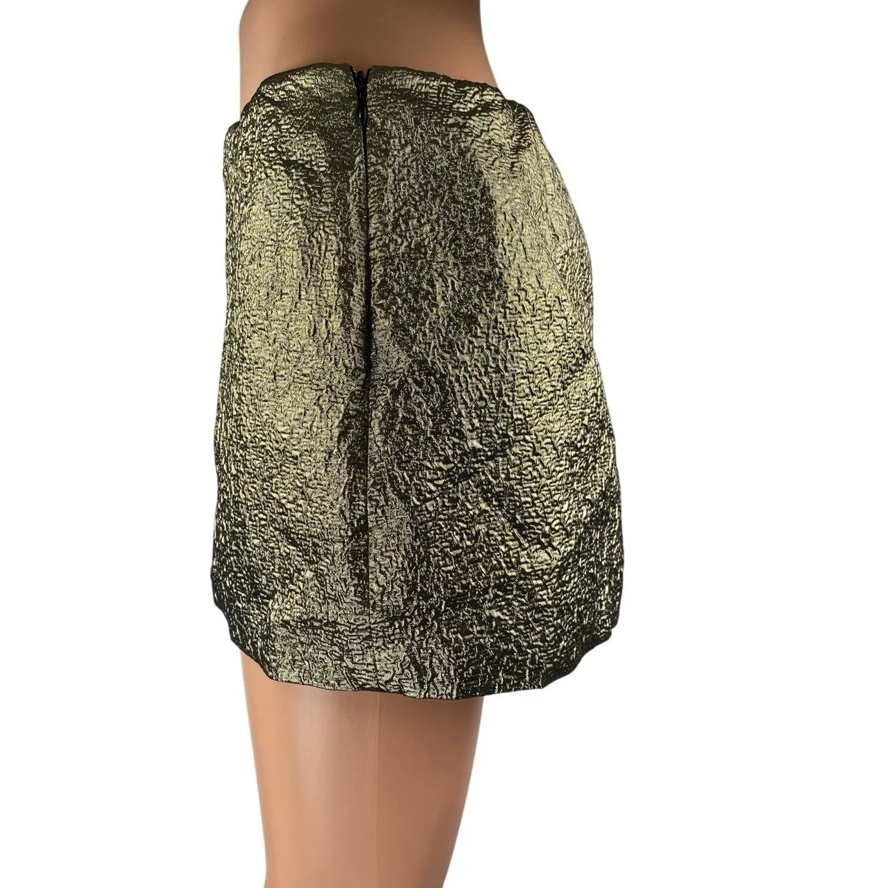 Abercrombie & Fitch Gold Metallic Crinkled Mid Rise Side Zip Mini A-line Skirt S - Image 2