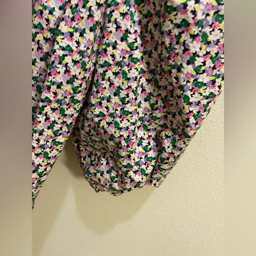 H&M Floral Square Neck Puff Sleeve Blouse Women's Sz XL White - Image 4