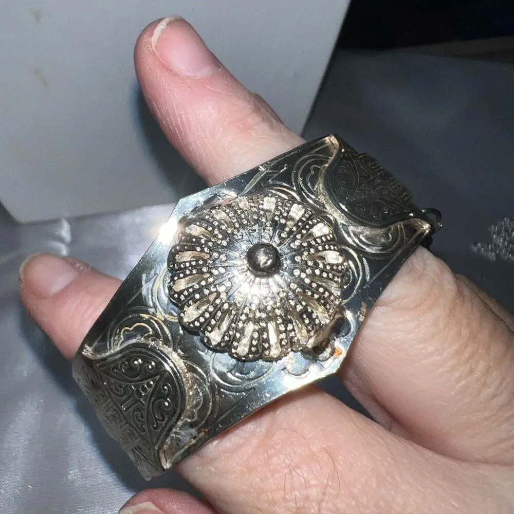 Silver Plated Vintage Hamsa and Camel Ethnic Cuff Bracelet - Image 6