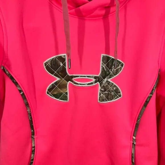 Under Armour Women's Size Small Hooded Sweatshirt Neon Pink Real Tree Camo‎ Logo - Image 3