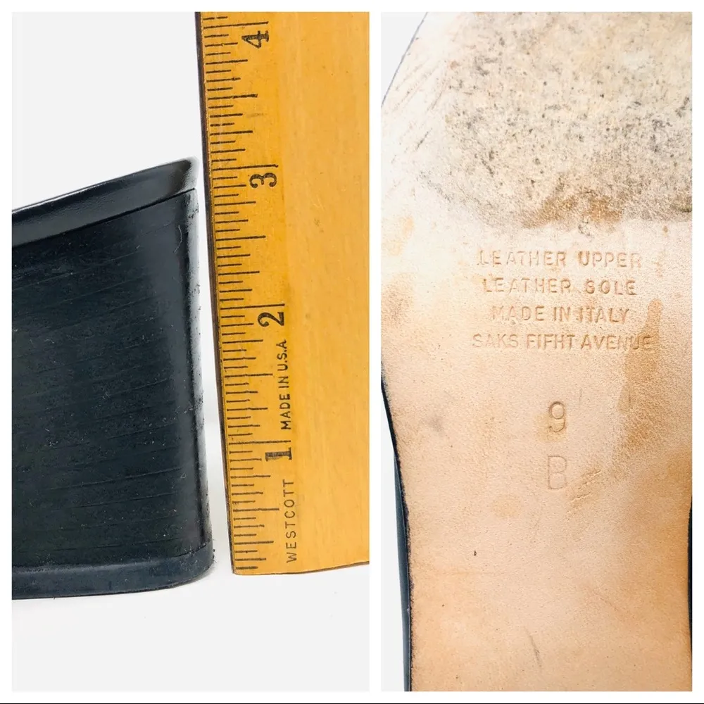 SAKS FIFTH AVENUE black leather loafer mules, made in Italy, size 9 - Image 8