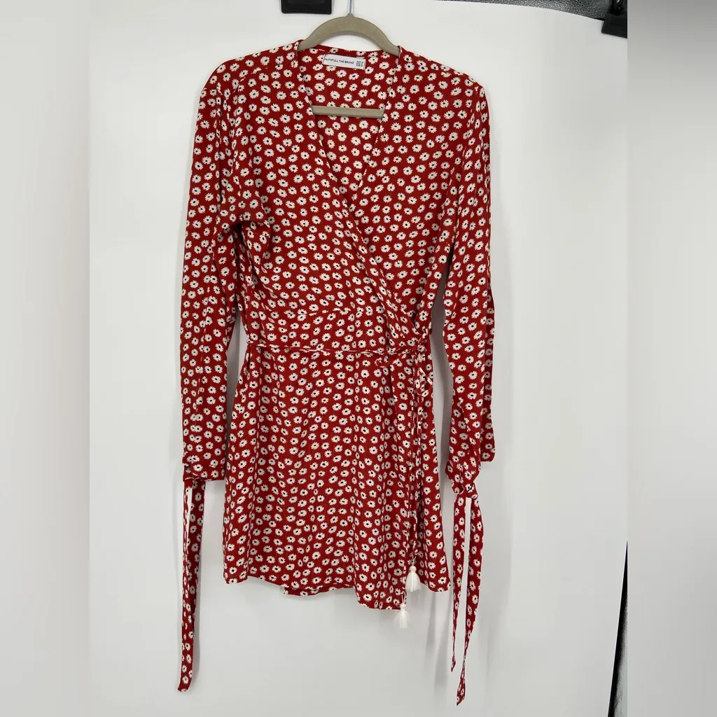 Faithfull the Brand wrap mini dress, v neck, long sleeve, floral, size 6‎ - Image 2
