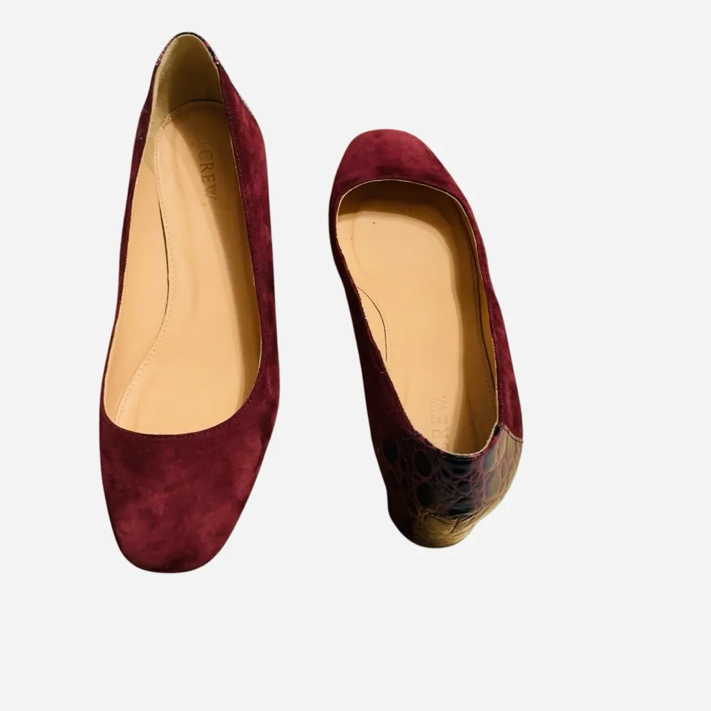 J. Crew Suede Pumps with Stamped Croc Heel Vintage Cabernet Red G8170 size 8 - Image 9