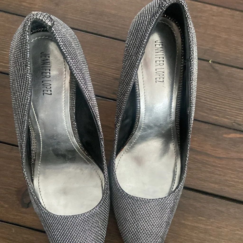 Jennifer Lopez JLO Silver Glittery Shoes 4" Stilletos Heels - Image 2