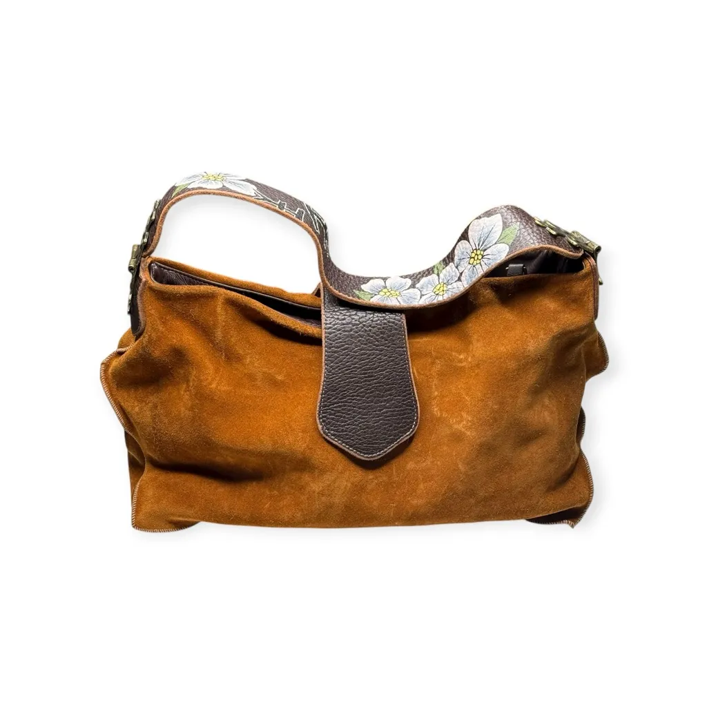 Rare: Tylie Malibu ♔ Ltd Ed Hand Painted Flower Strap Apache Bag ♔ Caramel Suede Brown - Image 13