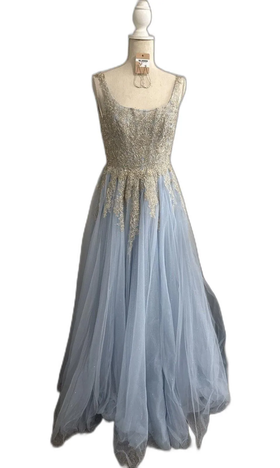 Light Blue Formal Dress Beautiful Beading Zipper And Earrings. Very Cinderella - Image 1