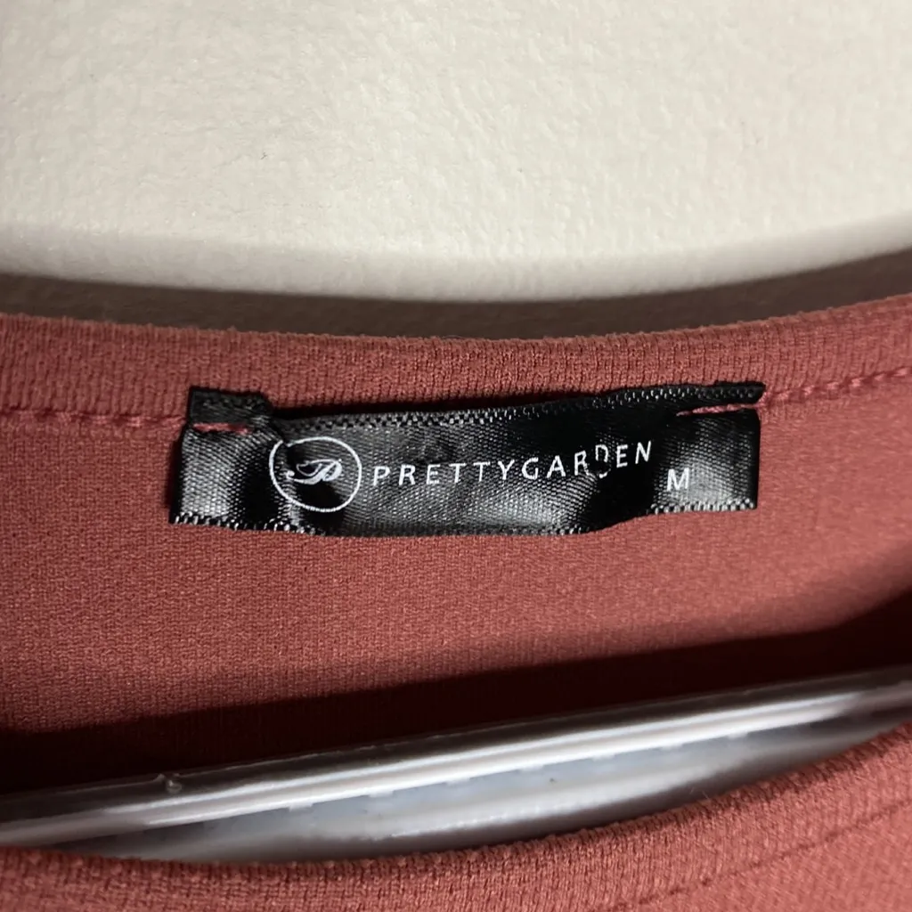 Pretty Garden Elegant Lantern Sleeve Tie Waist Knit Cocktail mini Dress size M Tan Size M - Image 9