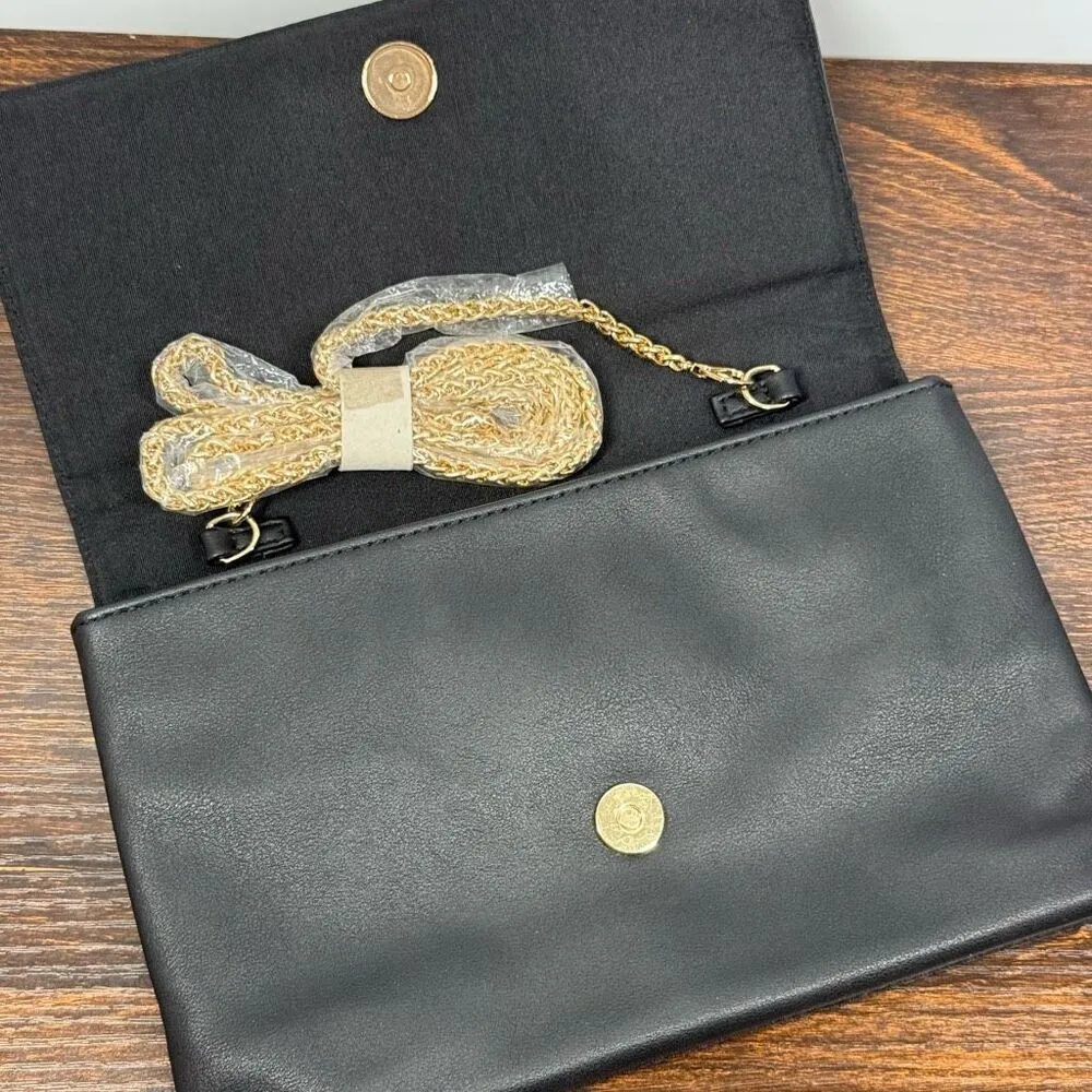 Aldo black leather suede gold metal strap Crossbody/shoulder/clutch purse 10x7” - Image 8