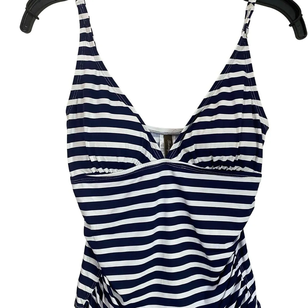 Tommy Bahama Striped V Neck Tankini Swim Top Ruched Bodice Size XS - Image 2