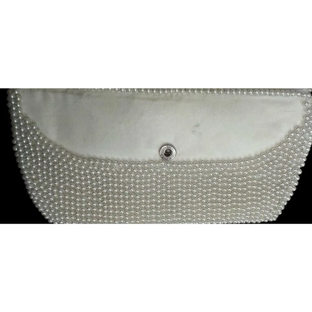Beaded VTG Wallet Women’s White Cream Lined Faux Pearl Zipper Classic Elegant - Image 7