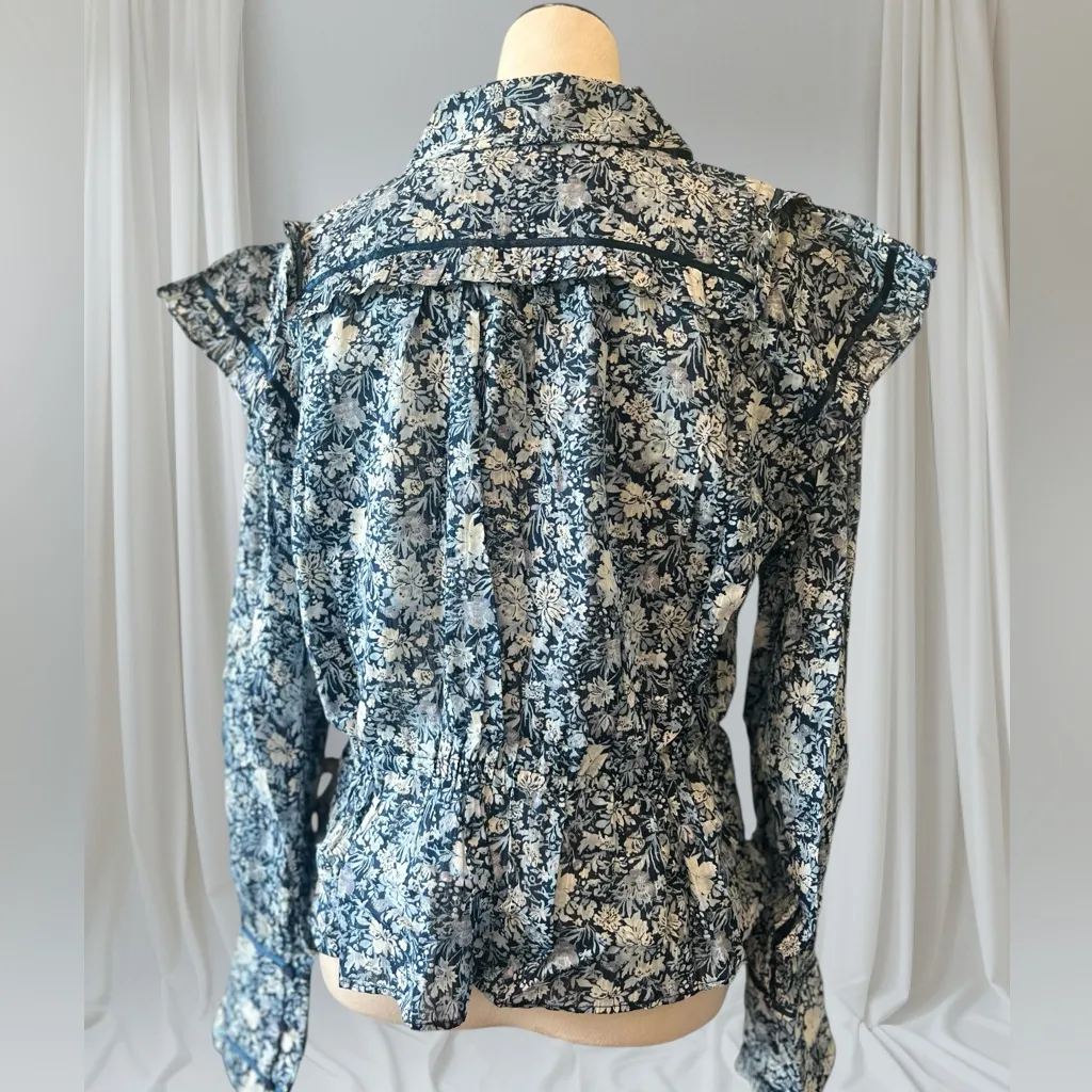Free People White and Blue Blouse - Image 3