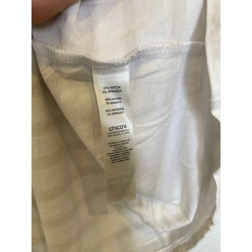 Zenergy by Chico’s White & Tan Striped Split Sleeve Stretch Knit Tunic EUC Sz XL - Image 5