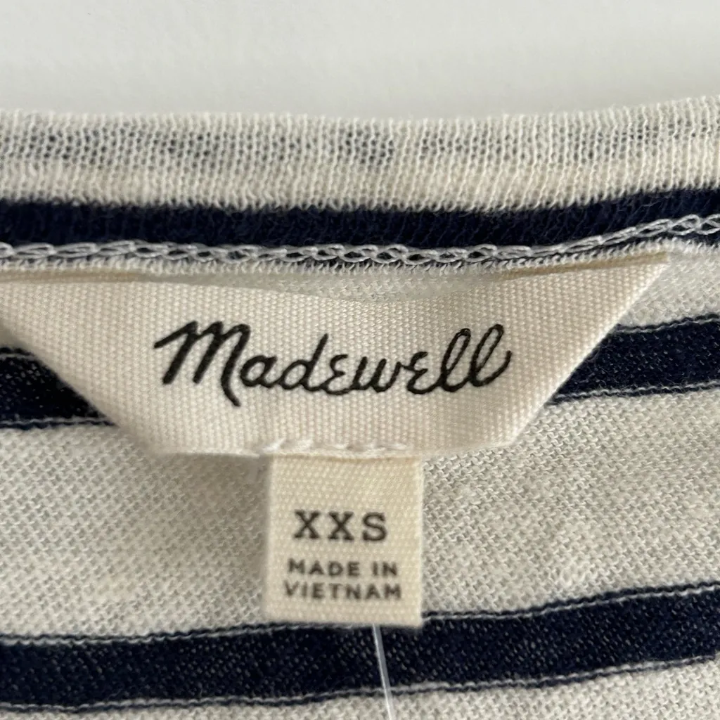 Madewell Flare Sleeve Striped T Shirt Navy Blue Cream Size XXS - Image 4