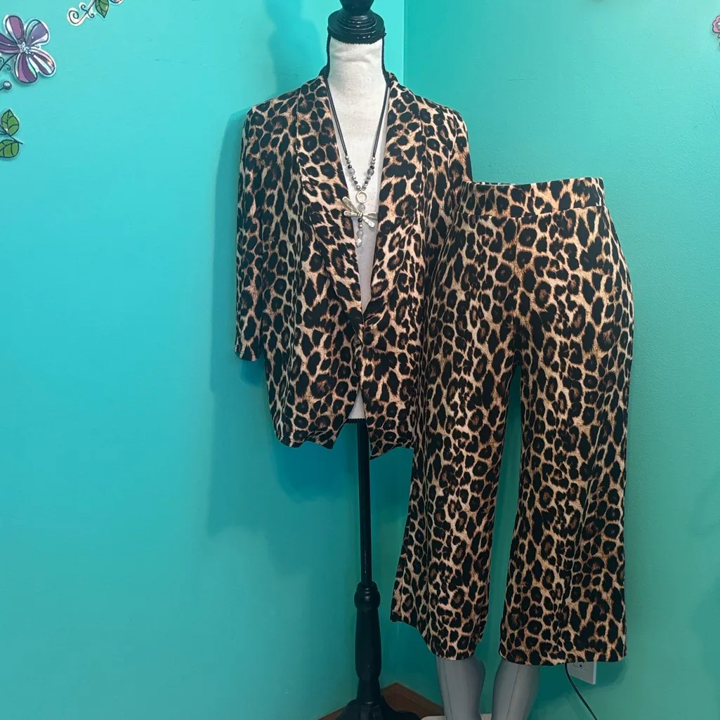 SSOULM Chic Leopard print Blazer & Trousers set Brown - Image 2