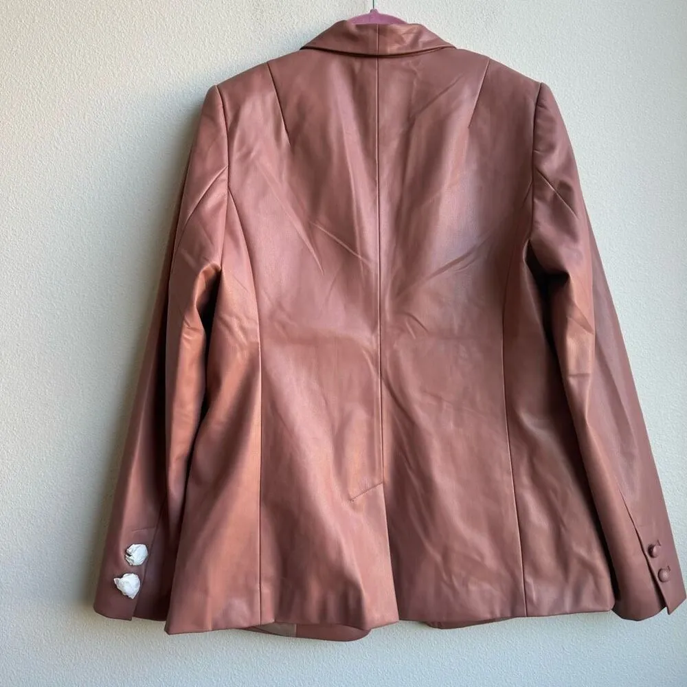 NWT Wildfang Empower Vegan Leather Tux Blazer Rose Brown Size Medium Career Pink - Image 4